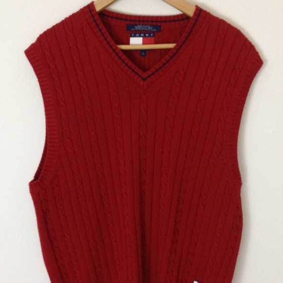 Tommy Hilfiger Sweaters - TOMMY HILFIGER Red Cable Knit V-Neck Sweater Vest
